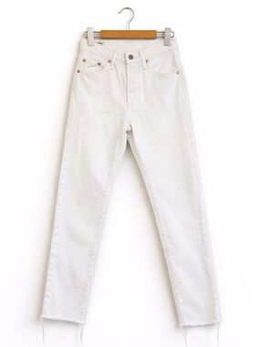 Levi’s Premium 501 White Straight-Leg Jeans Raw Hem – 24x30 EUC